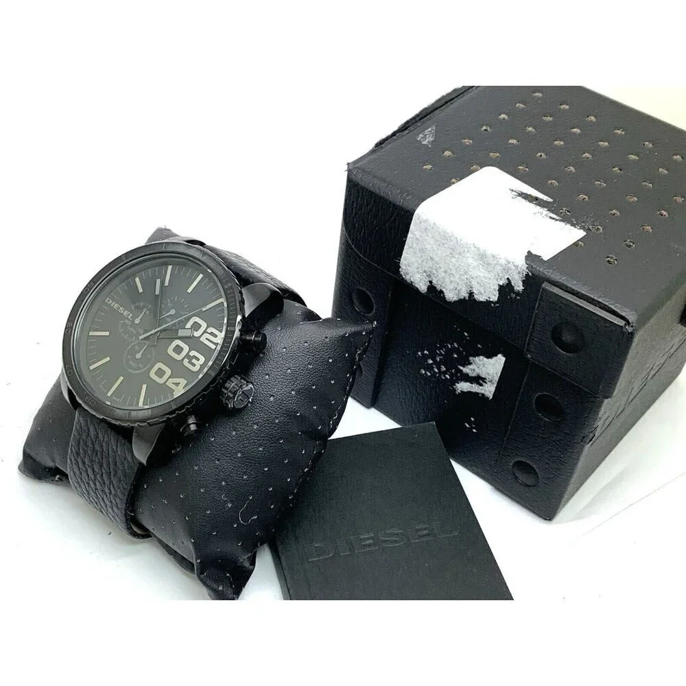 Diesel Men's Watch DZ4216 Quartz Chronograph Black Dial Leather Band 52mm
